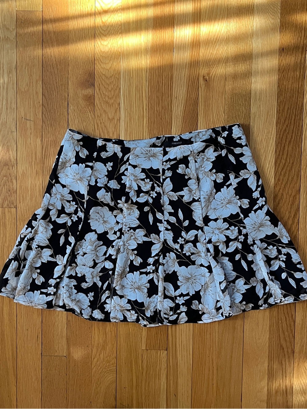 Forever 21 Black Floral Flared Mini Skirt. Lined